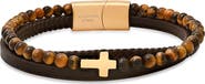 STEELTIME Men's Leather & Stone Beaded Layered Bracelet