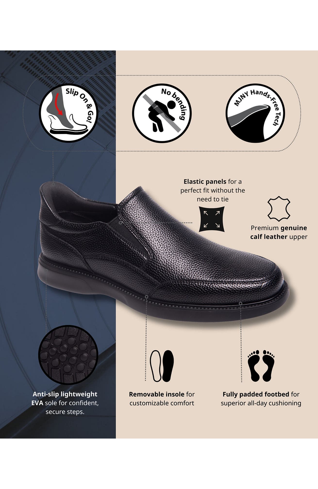 Marc Joseph New York Chicago Road Hands-Free Slip On Technology  Loafers, Alternate, color, Black Grainy Leather