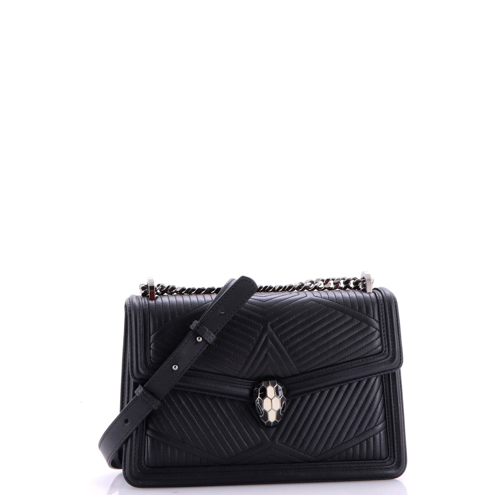 Serpenti Forever Shoulder Bag Quilted Leather Small, Alternate, color, Black