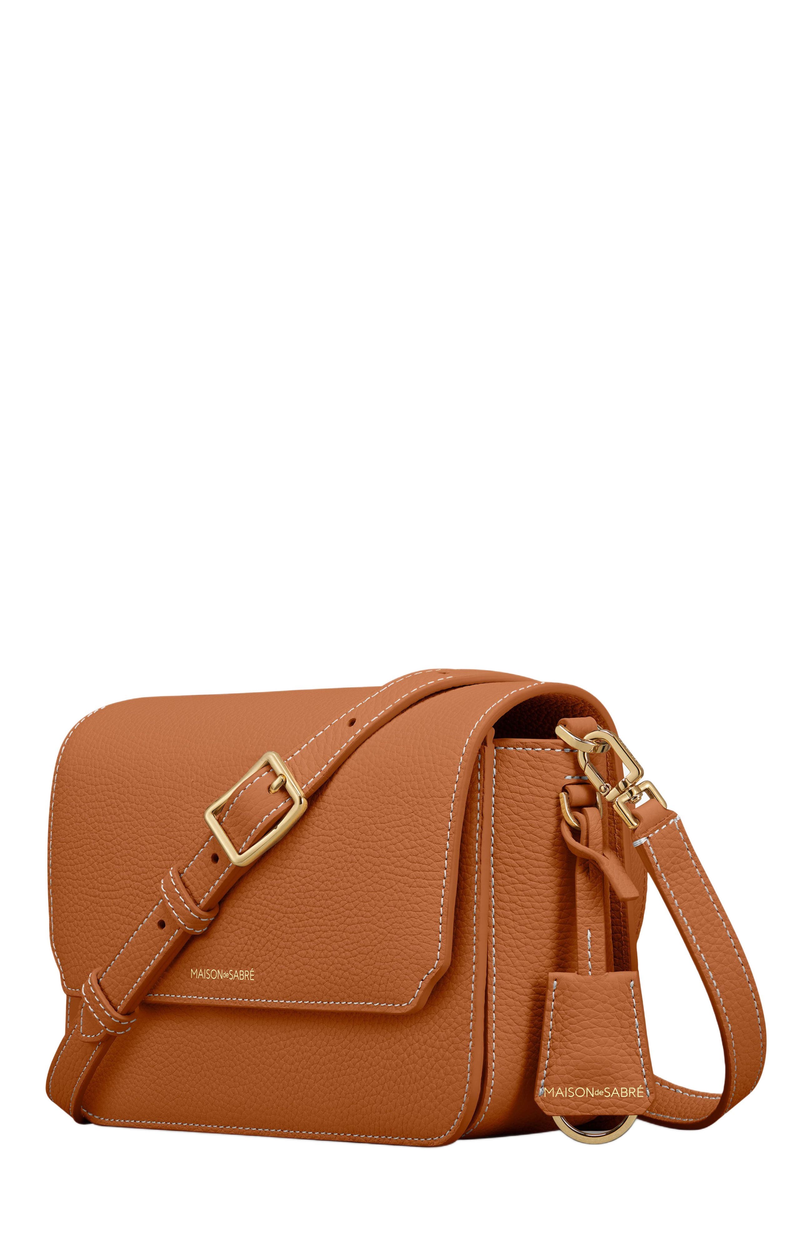 Medium Leather Flap Bag, Alternate, color, Pecan Brown