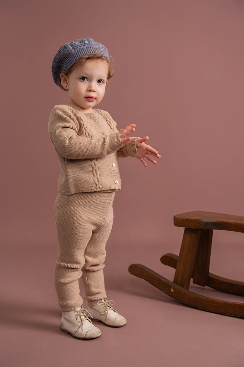 Garter Knit 2 Piece Long Sleeve Top and Pants Set, Alternate, color, Light Maple