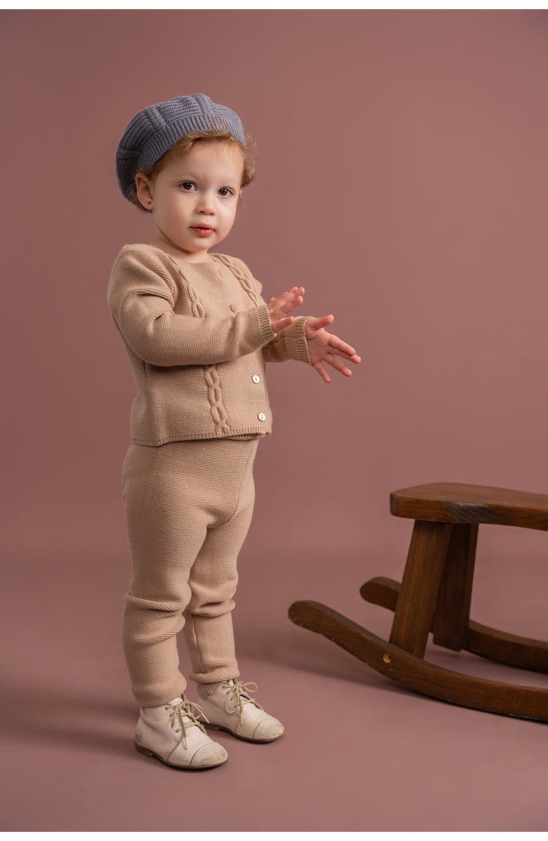 Charlotte & George Garter Knit 2 Piece Long Sleeve Top and Pants Set, Alternate, color, Beige