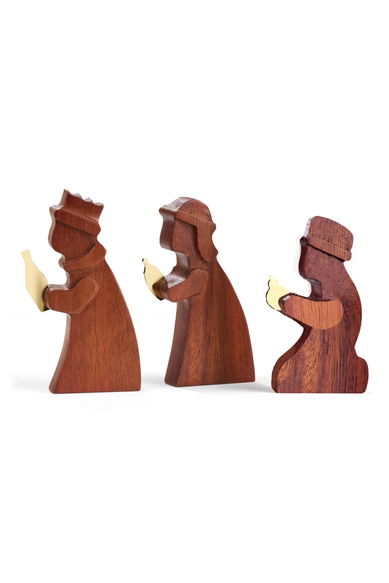Nativity 3-Piece Wood Wise Men Set, Alternate, color, BROWN