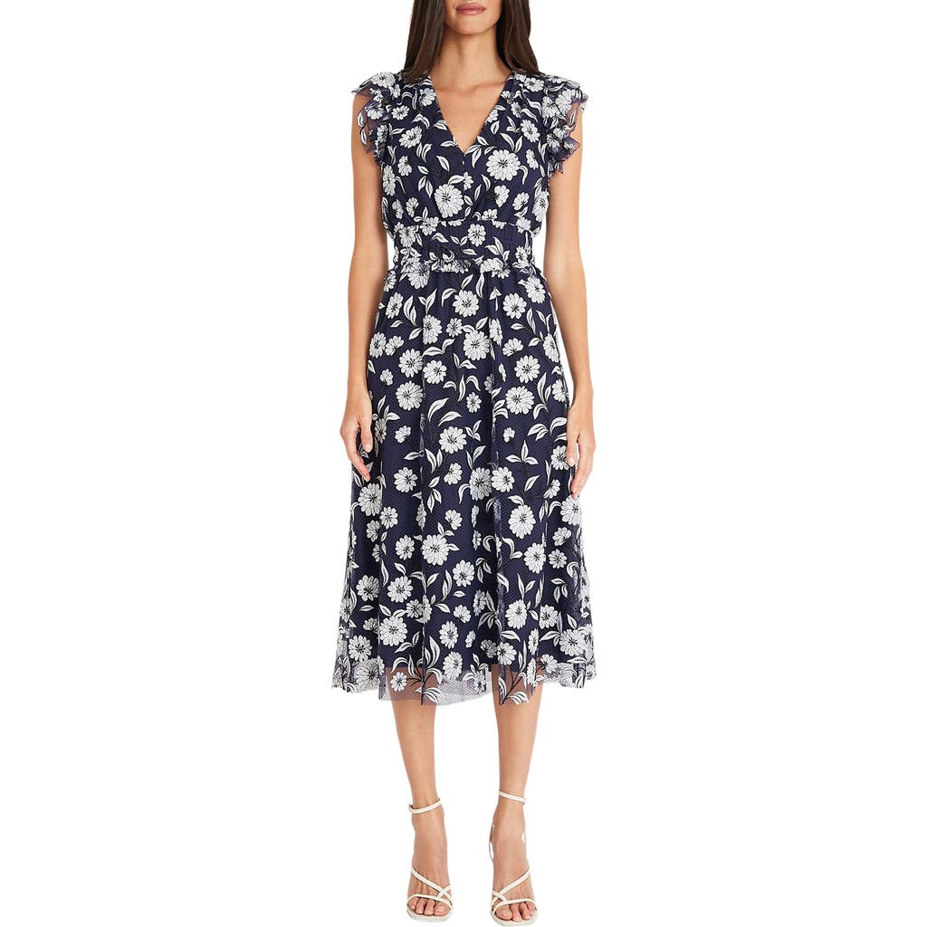 Maggy London Midi Dress In Navy/black/white