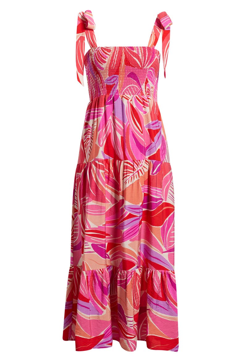 Henri Palm Royal Smocked Maxi Sundress, Alternate, color, FUCHSIA MULTI