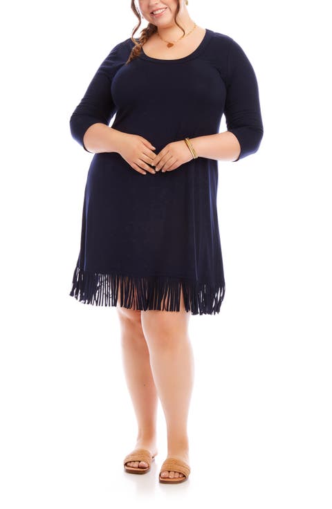 Fringe Trim Scoop Neck Dress