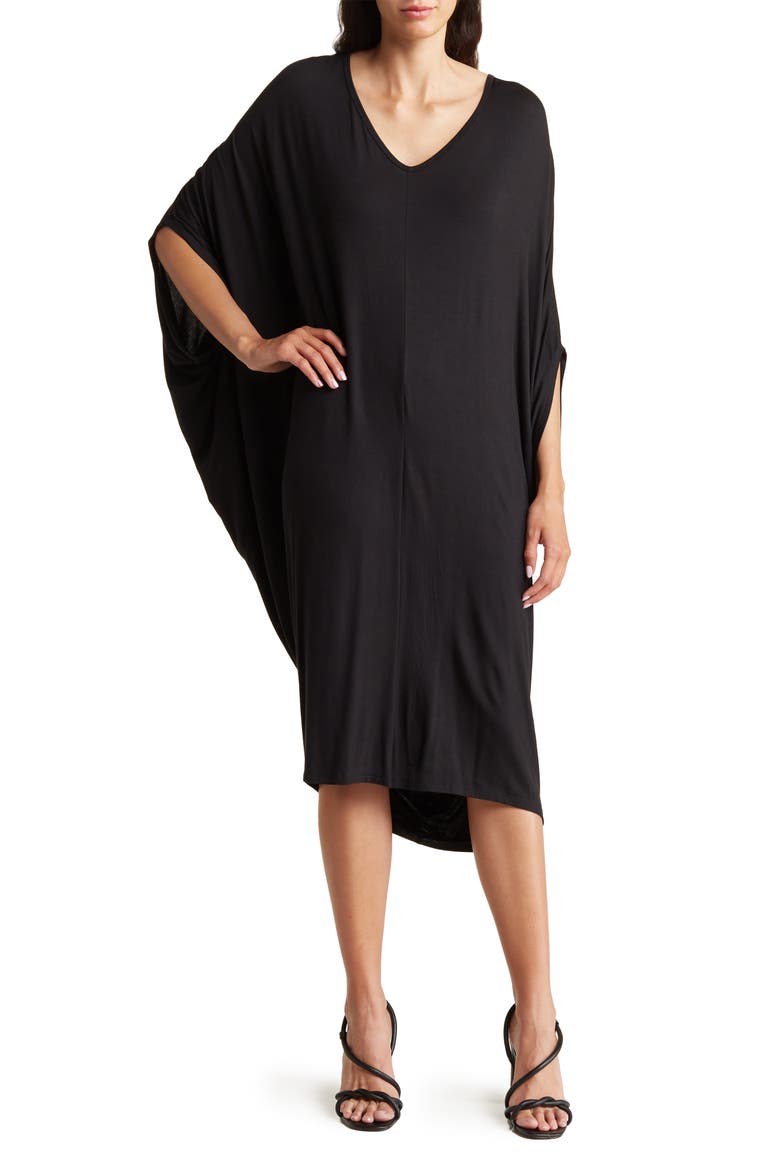 Batwing Sleeve Caftan Dress, Main, color, BLACK