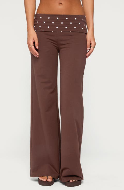 Reeva Polka Dot Stretch Cotton Foldover Pants