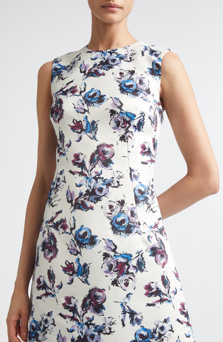Emilia Wickstead Rumi Floral Satin Fit & Flare Midi Dress, Alternate, color, Floral Purple/Blue On Ivory