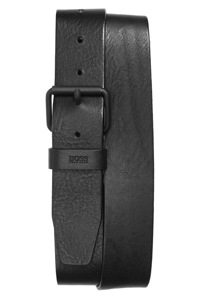 Serge Leather Belt, Main, color, BLACK