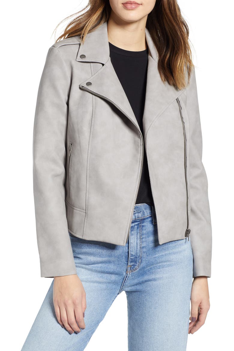 BB Dakota Easy Rider Faux Leather Moto Jacket, Main, color, STONE GREY
