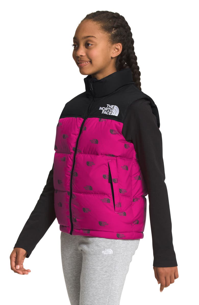 The North Face Kids' 1996 Retro Nuptse<sup>®</sup> 700 Fill Power Down Vest, Alternate, color, Fuschia Pink Tossed Around