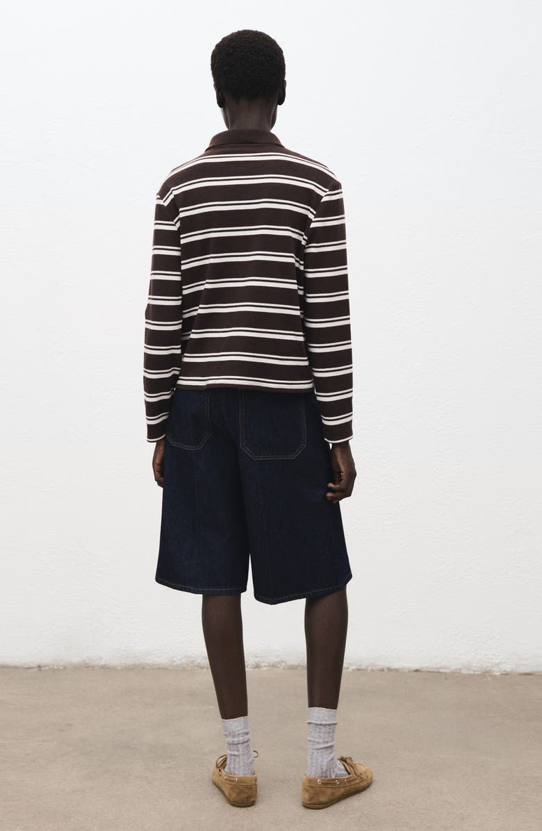 MANGO Stripe Long Sleeve Polo, Alternate, color, Brown