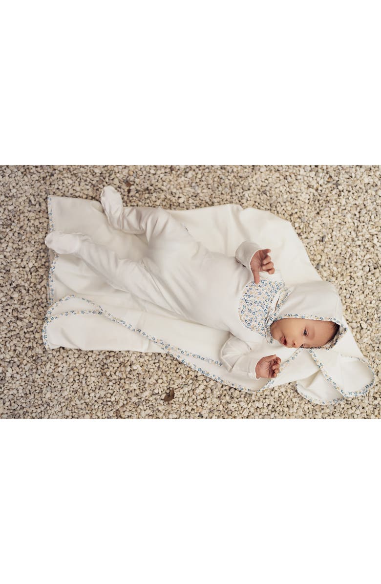 Manière Pleated Bib Footie, Alternate, color, White Blue