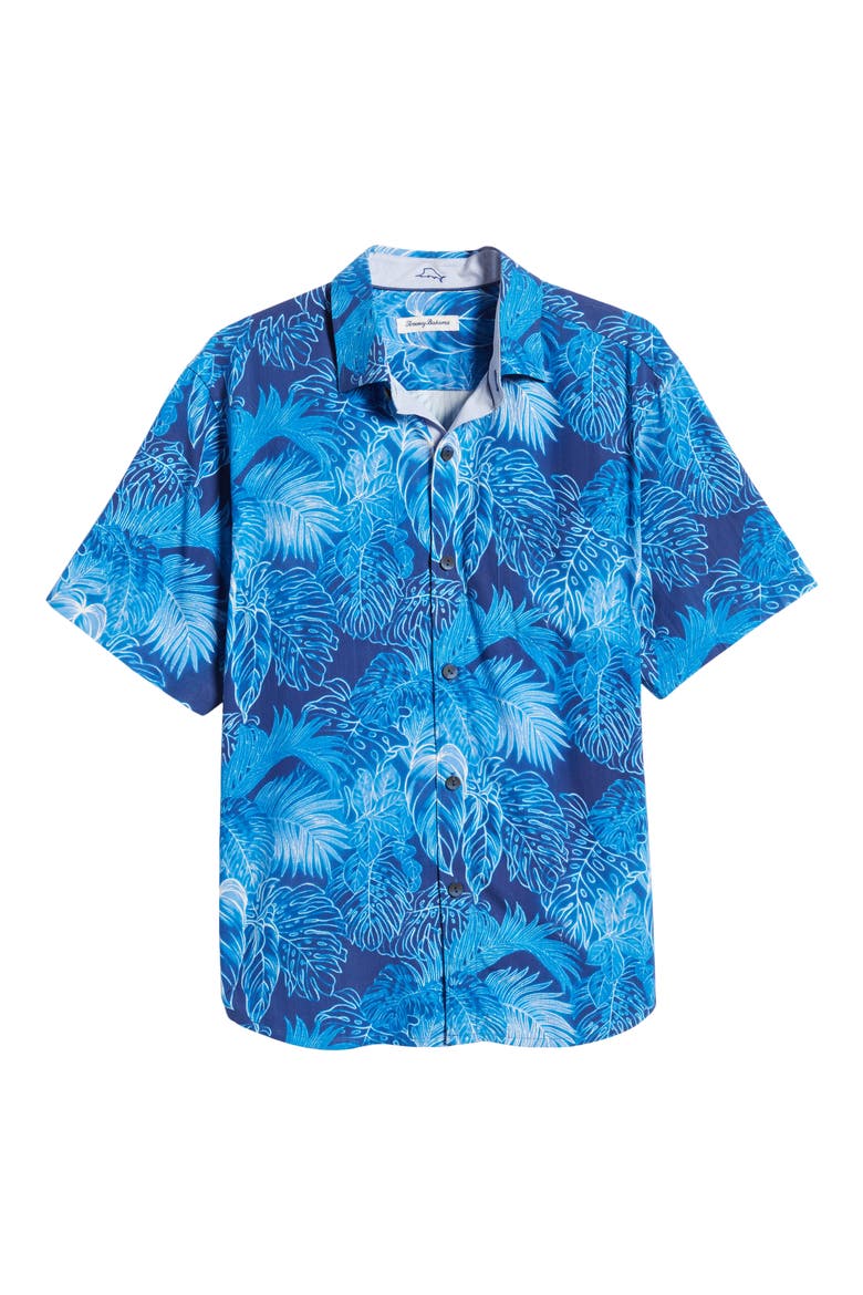Luminescent Fronds Short Sleeve Silk Button-Up Shirt, Alternate, color, PALACE BLUE