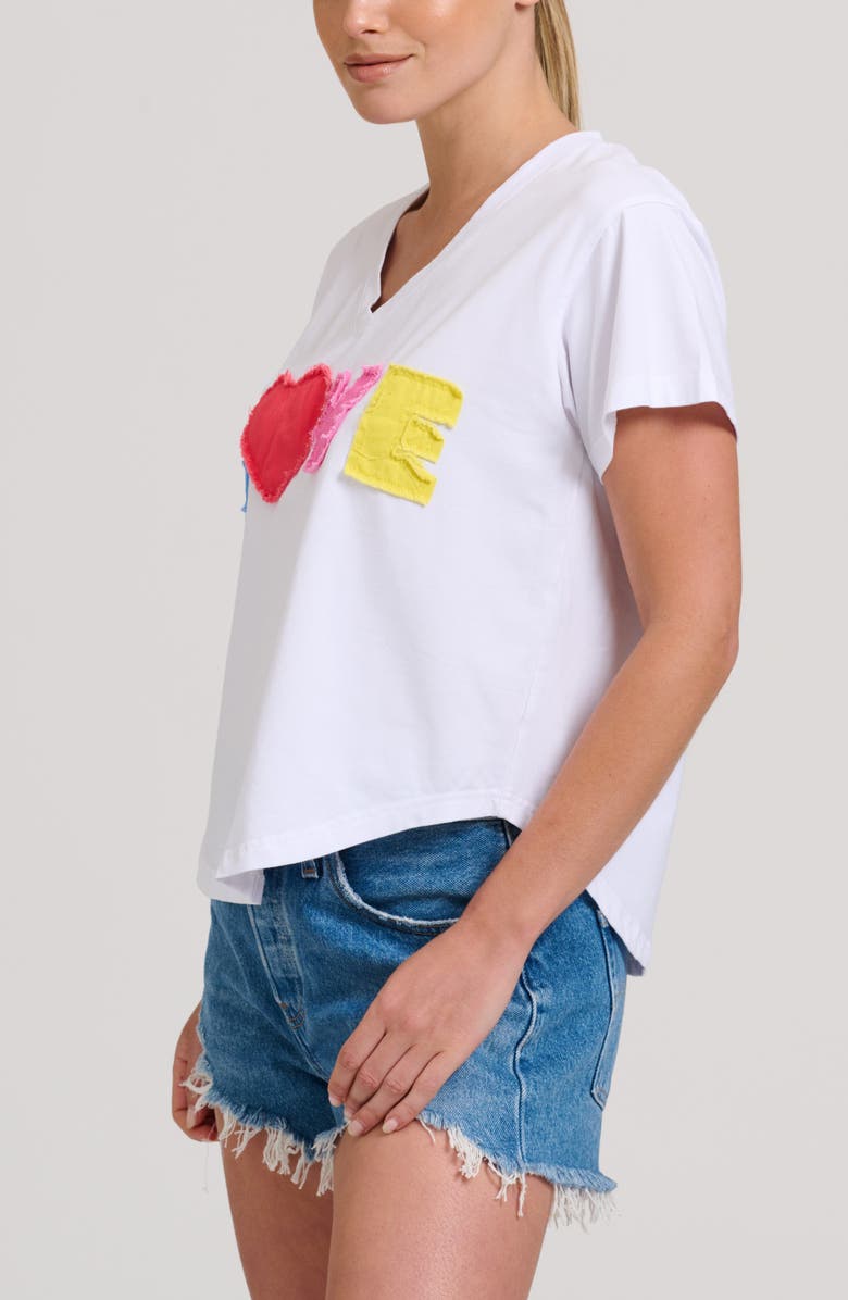 SHIRTY Raw Edge Appliqué V-Neck Cotton Blend T-Shirt, Alternate, color, White Multi