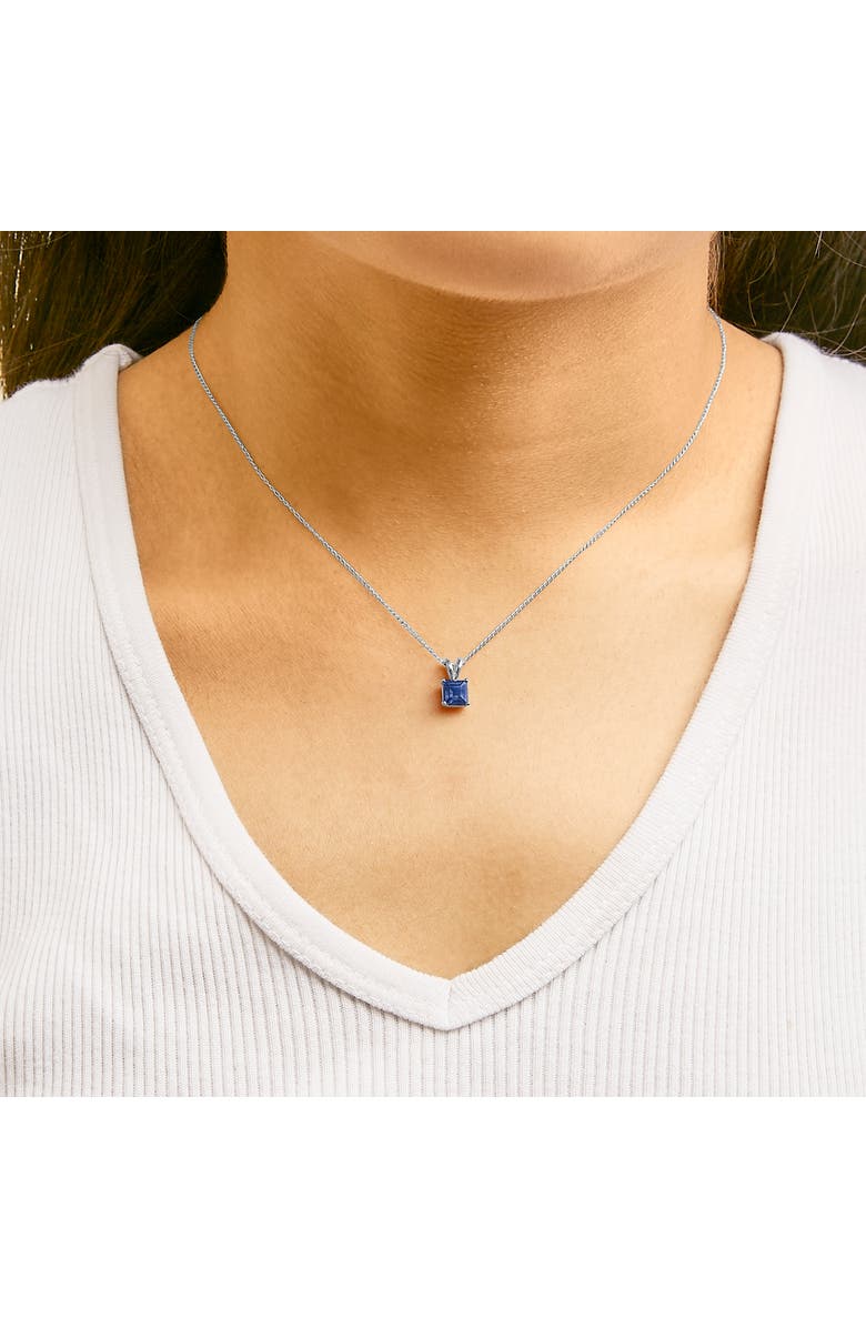 Haus of Brilliance 14K Gold 5x5 MM Square Shaped Gemstone Solitaire Pendant Necklace, Alternate, color, Blue Sapphire | White