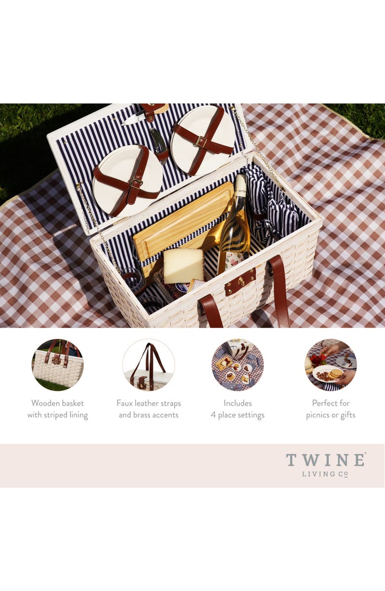 TWINE Tahoe Picnic Basket Set for Four in Cream, Alternate, color, Cream