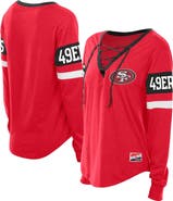 New Era Women's New Era Scarlet San Francisco 49ers Plus Size Throwback Lace-Up Long Sleeve T-Shirt