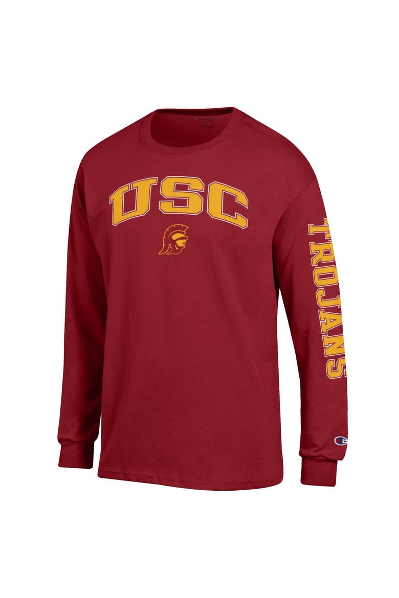 Men's Champion  Cardinal USC Trojans Arch Over Logo 2-Hit Long Sleeve T-Shirt, Alternate, color, Cardinal