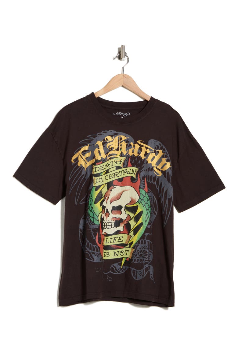Wing Skull Cotton Graphic T-Shirt, Alternate, color, VINTAGE BLACK