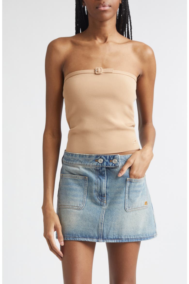 Buckle Detail Bustier Knit Top, Main, color, NATURAL