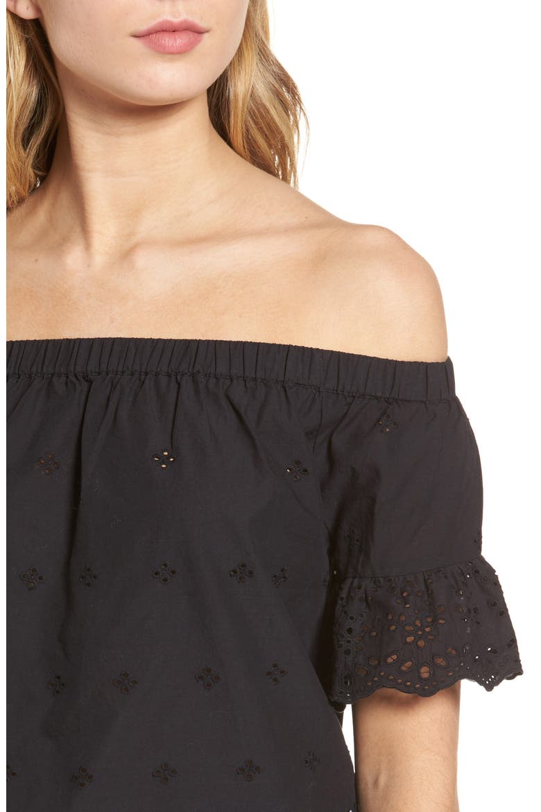 Off the Shoulder Eyelet Top, Alternate, color, TRUE BLACK