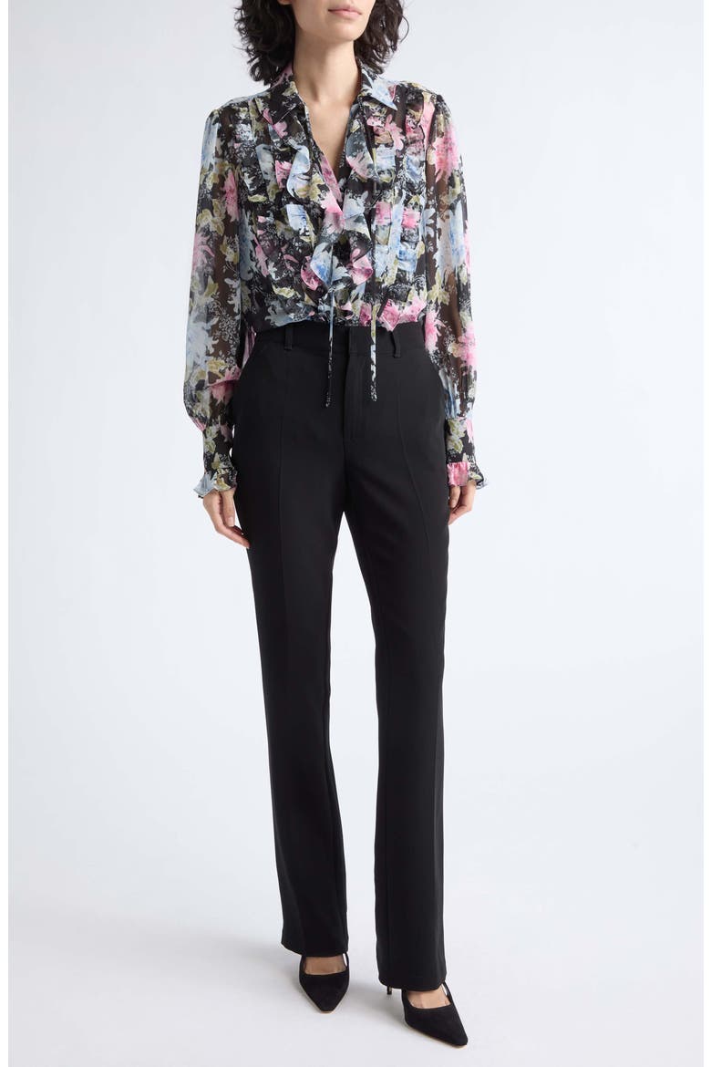 Phebe Ikat Dahlia Ruffled Top, Alternate, color, BLACK MULTI