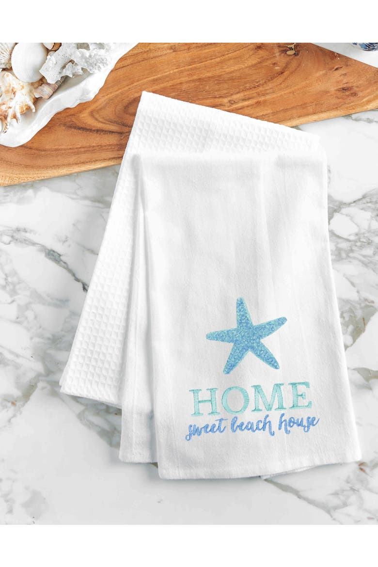 Home Sweet Beach House Embroidered Cotton Flour Sack Kitchen Towel, Alternate, color, Blue