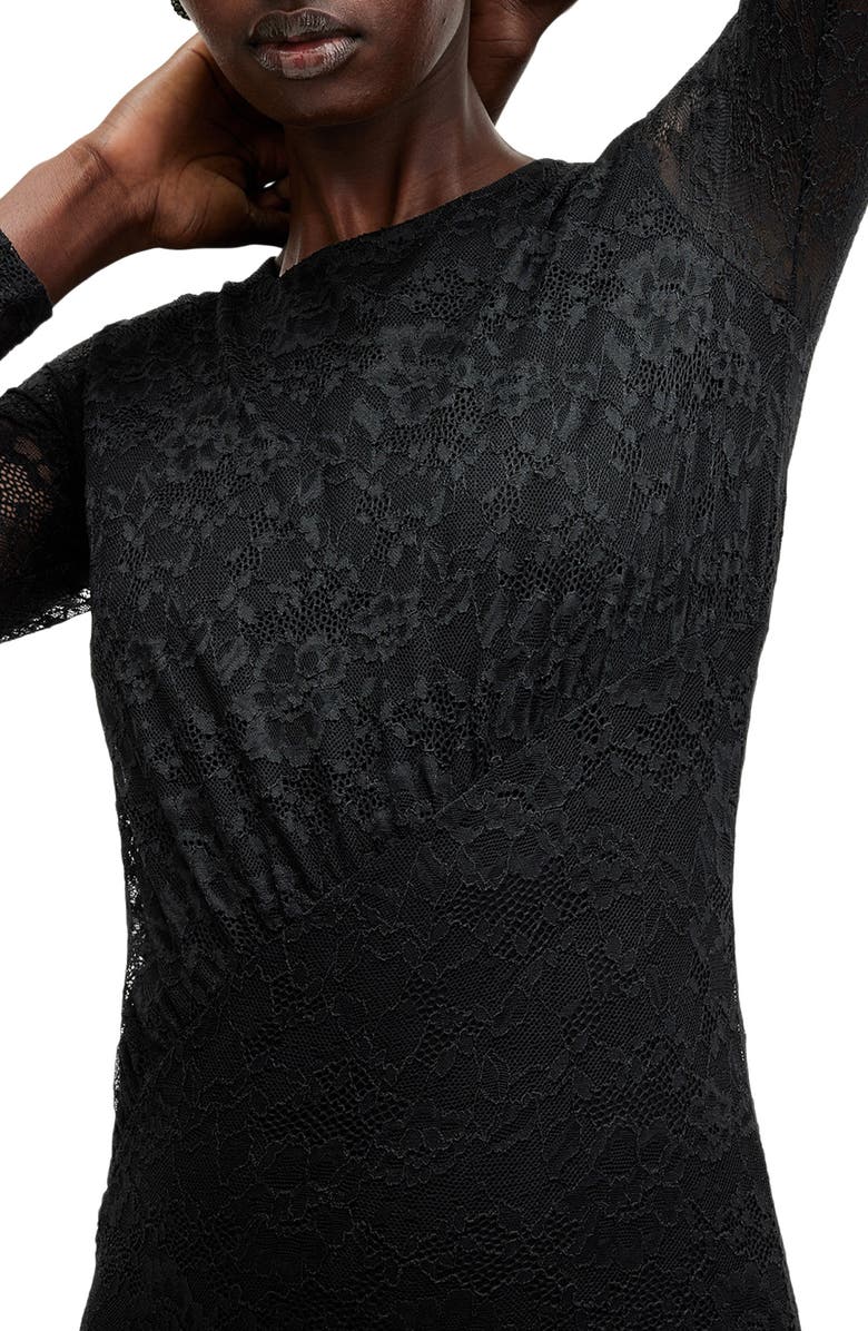 AllSaints Edana Long Sleeve Lace Dress, Alternate, color, Black