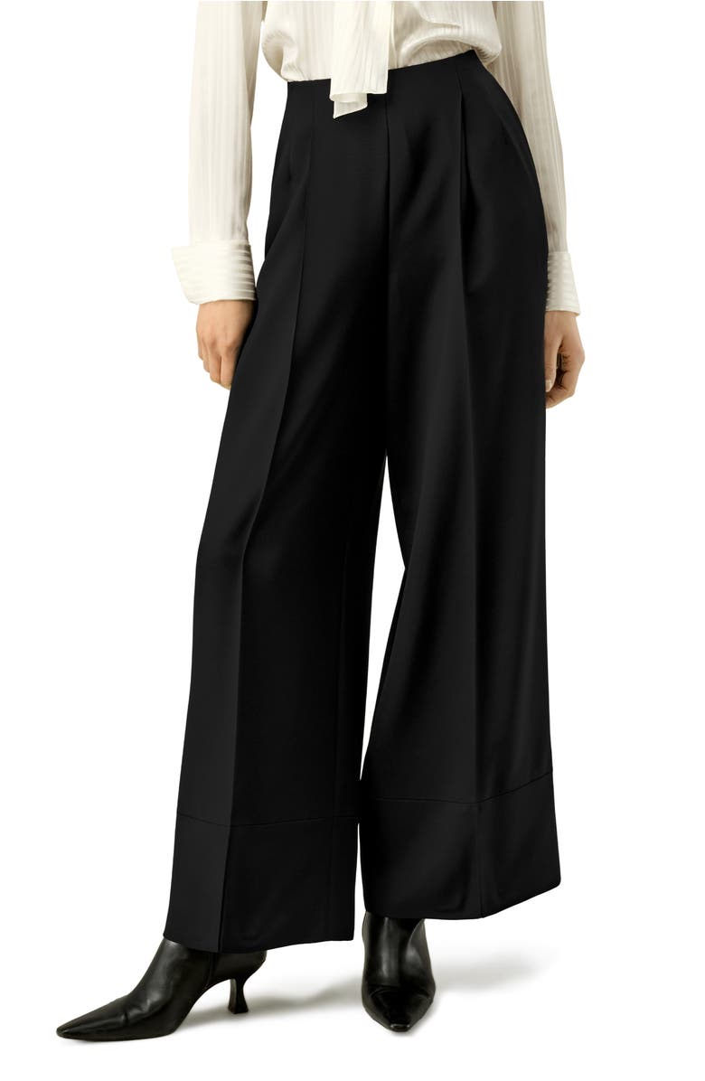Lilysilk Silk-Wool Pleated Wide-Leg Trousers, Main, color, Black