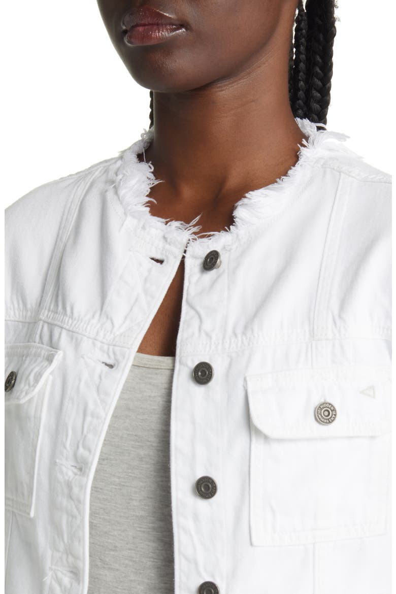 Fitted Frayed Denim Trucker Jacket, Alternate, color, WHITE