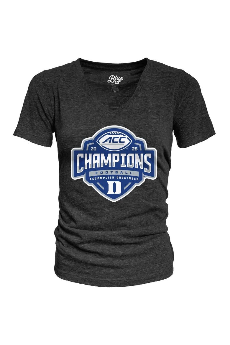 Women's Blue 84 Black Duke Blue Devils 2025 ACC Football Champions Locker Room V-Neck Tri-Blend T-Shirt, Alternate, color, Black