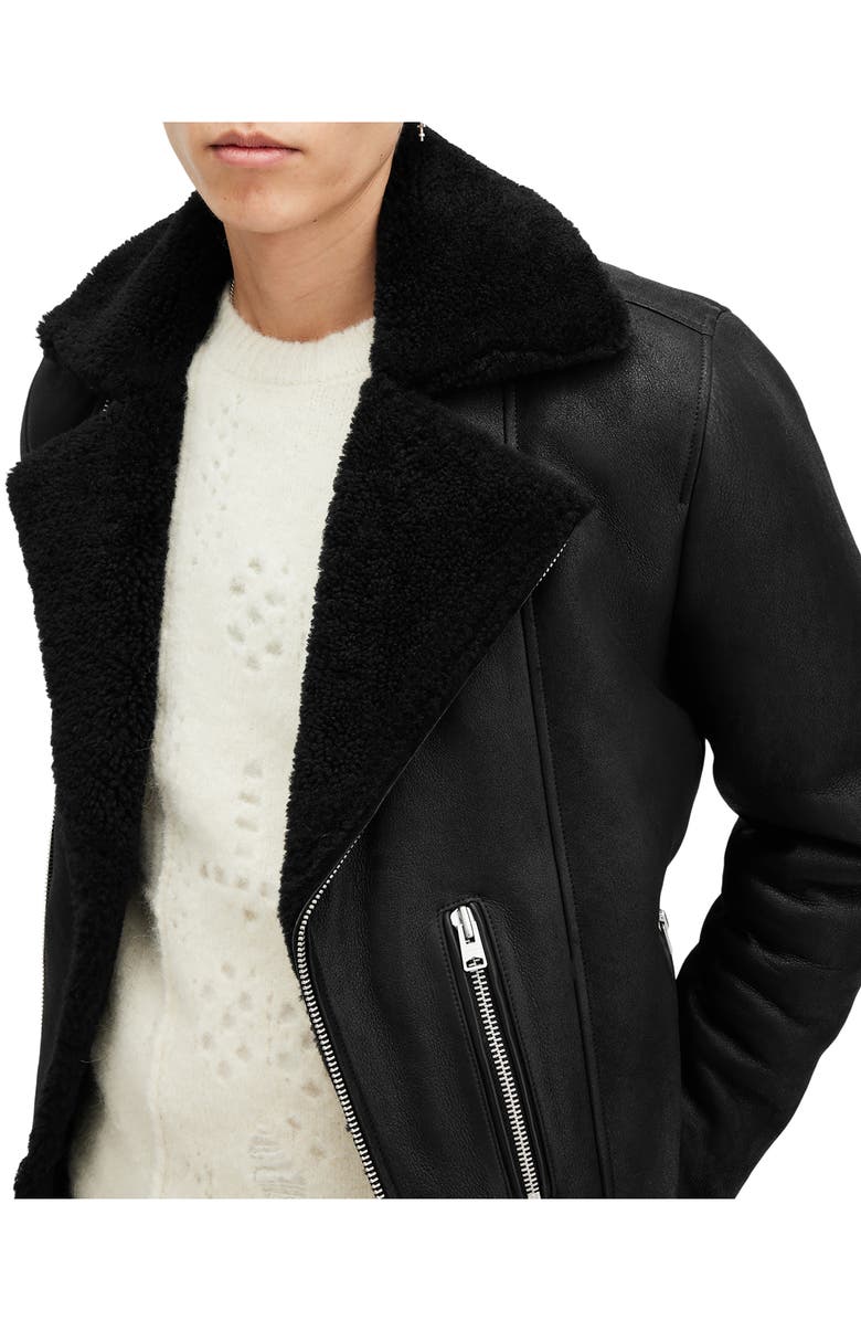 AllSaints Xena Shearling Lined Leather Biker Jacket, Alternate, color, 