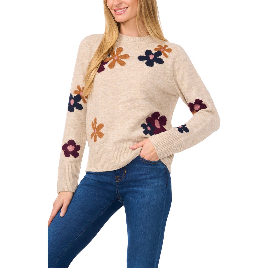 Cece Floral Crewneck Sweater In Brown