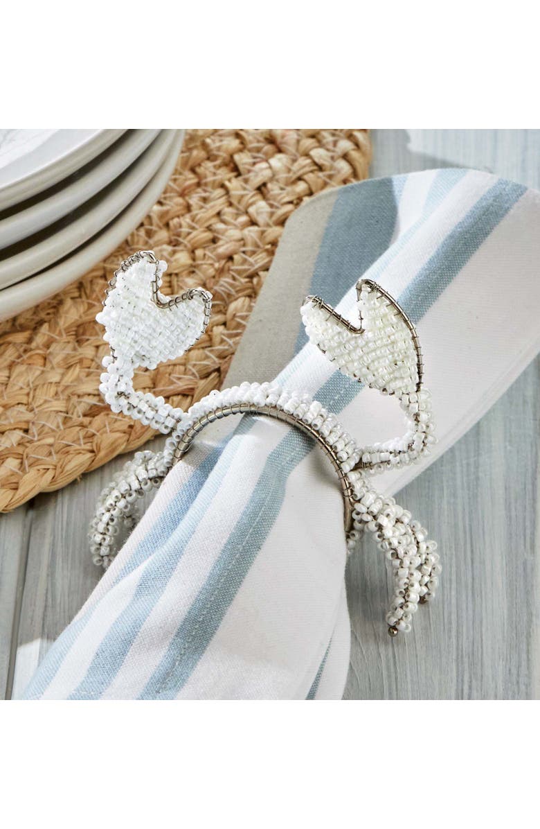 tag Beaded Crab Napkin Ring White Iron Everyday Use Wipe Clean, Alternate, color, White