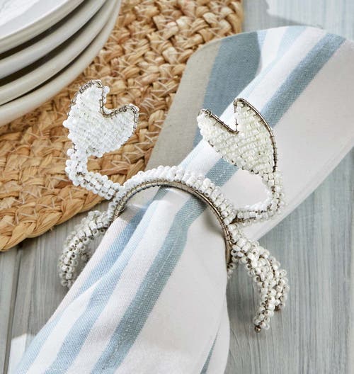 Tag Beaded Crab Napkin Ring White Iron Everyday Use Wipe Clean In White