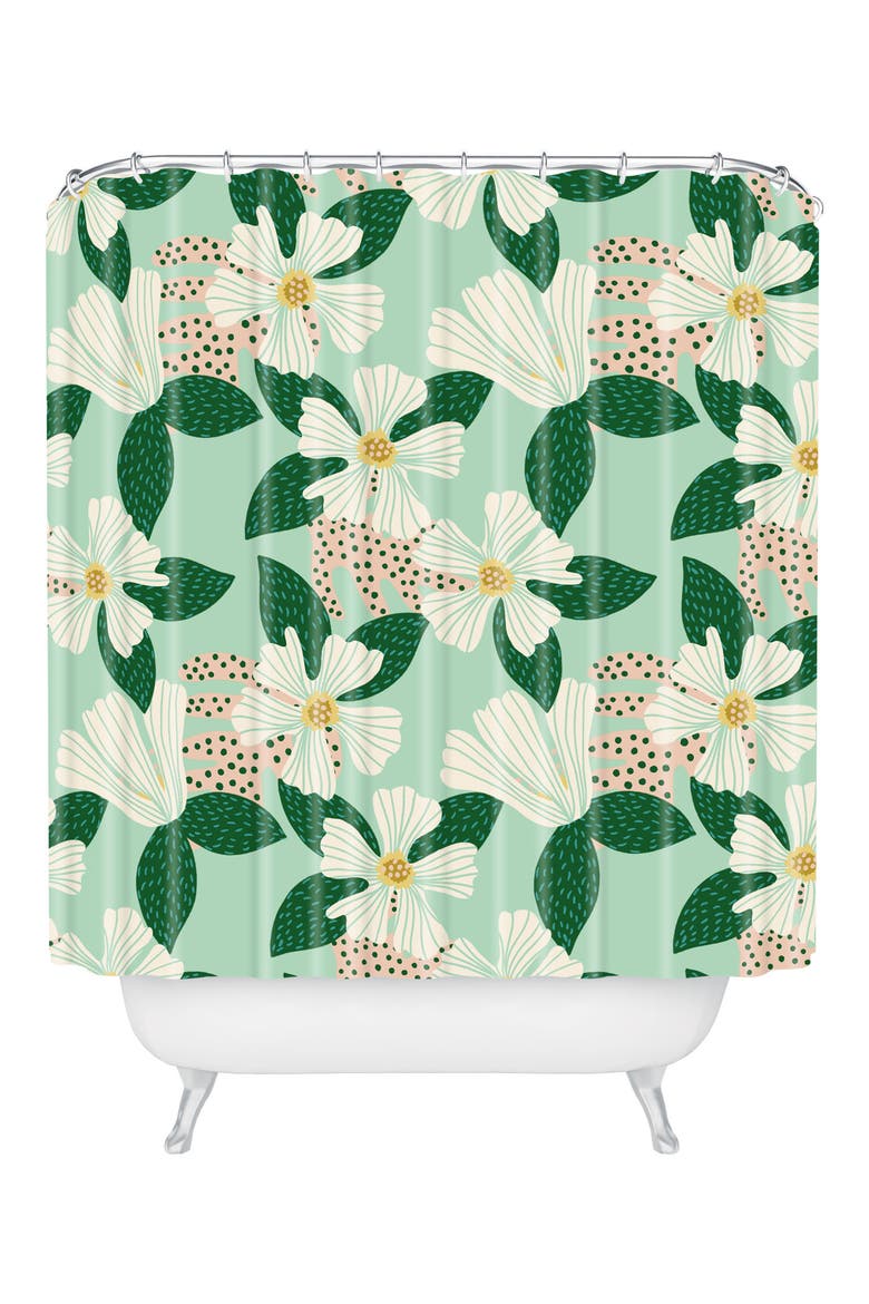 Hello Sayand Shower Curtain, Main, color, GREEN