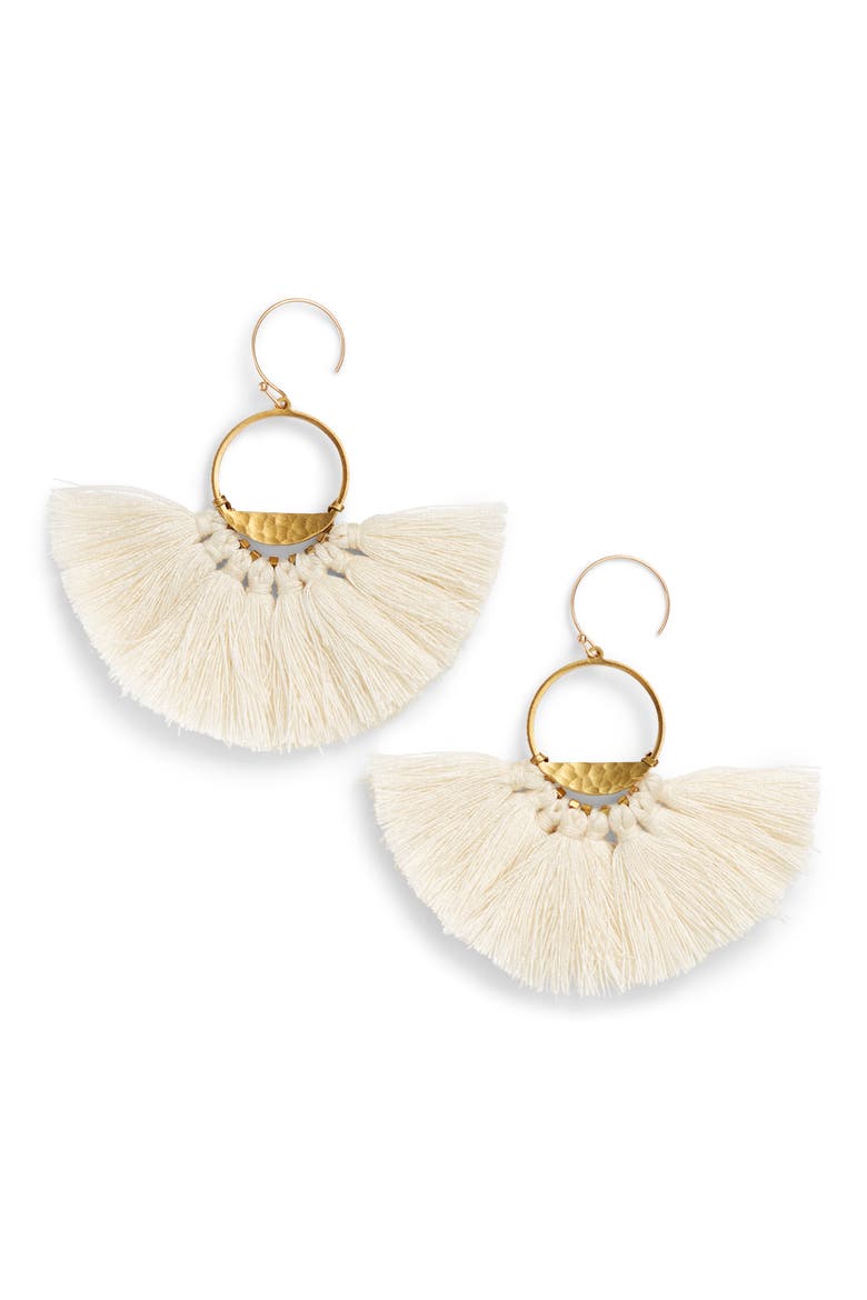Flutter Tassel Earrings, Main, color, WHITE/ GOLD