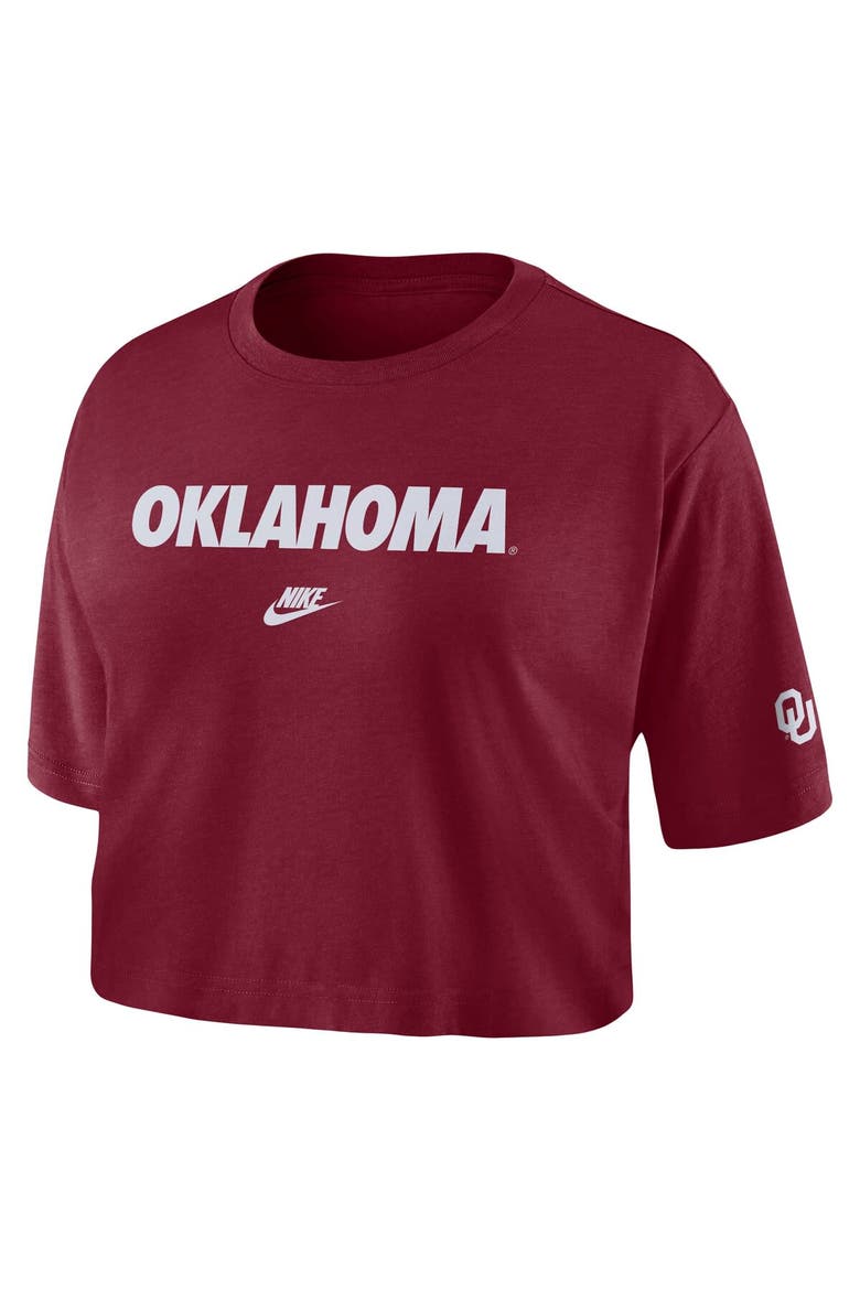Women's Nike Crimson Oklahoma Sooners Wordmark Cropped T-Shirt, Alternate, color, Crimson