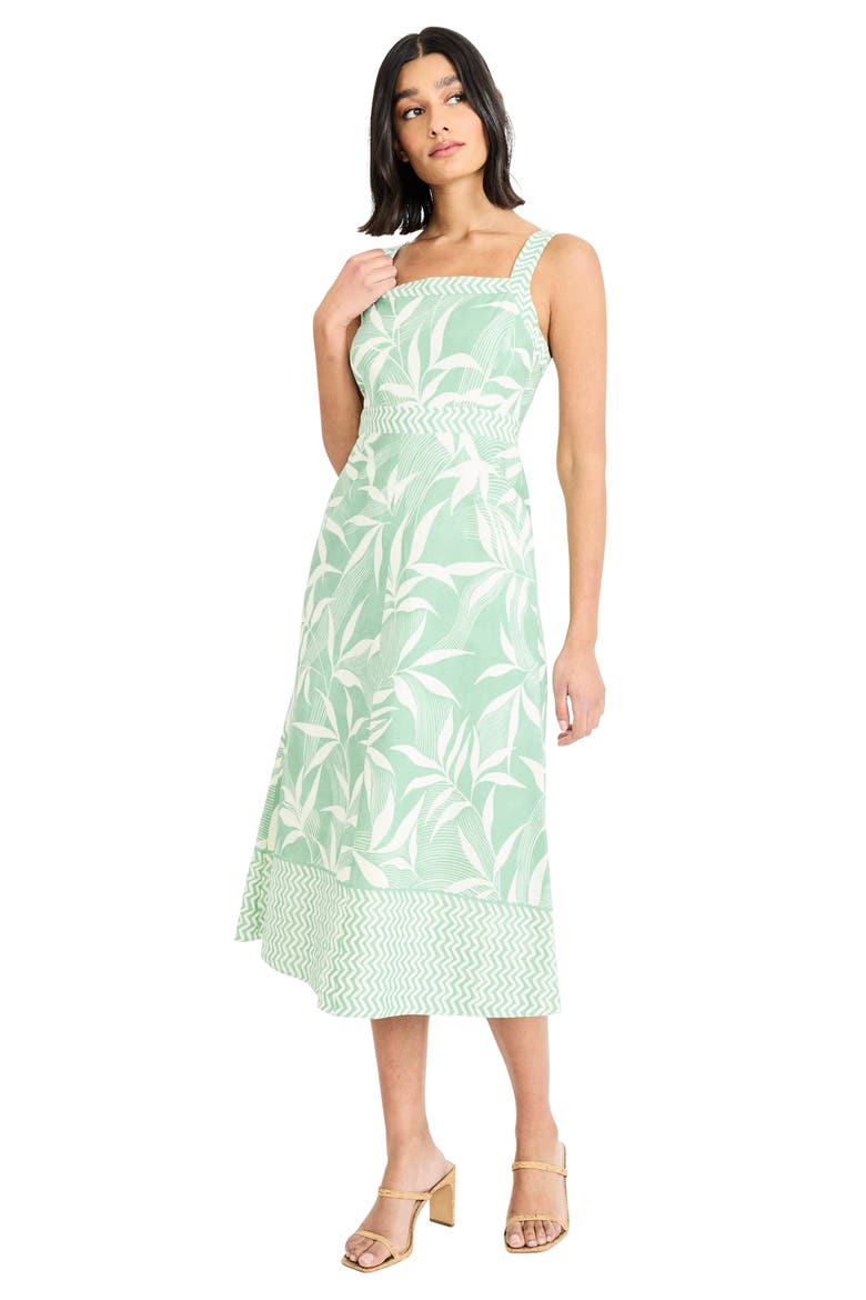Leaf Print Square Neck Midi Dress, Alternate, color, IVORY/ SAGE
