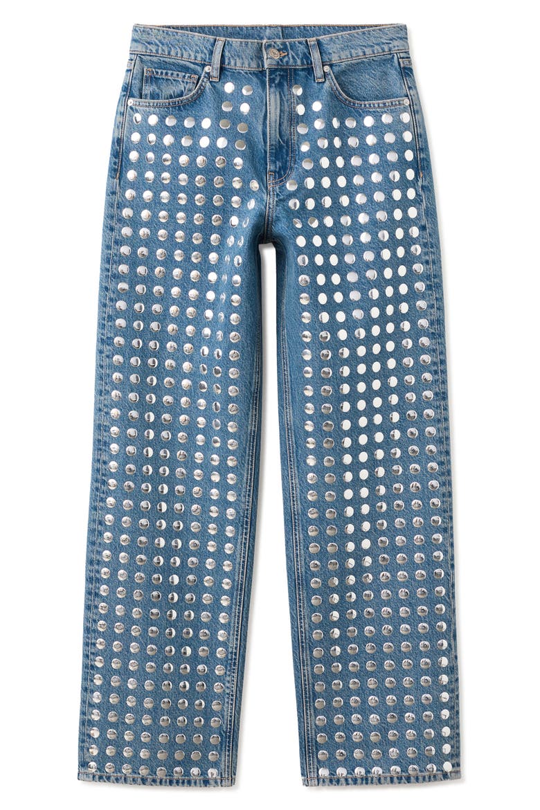 Studded Straight Leg Jeans, Alternate, color, MEDIUM BLUE