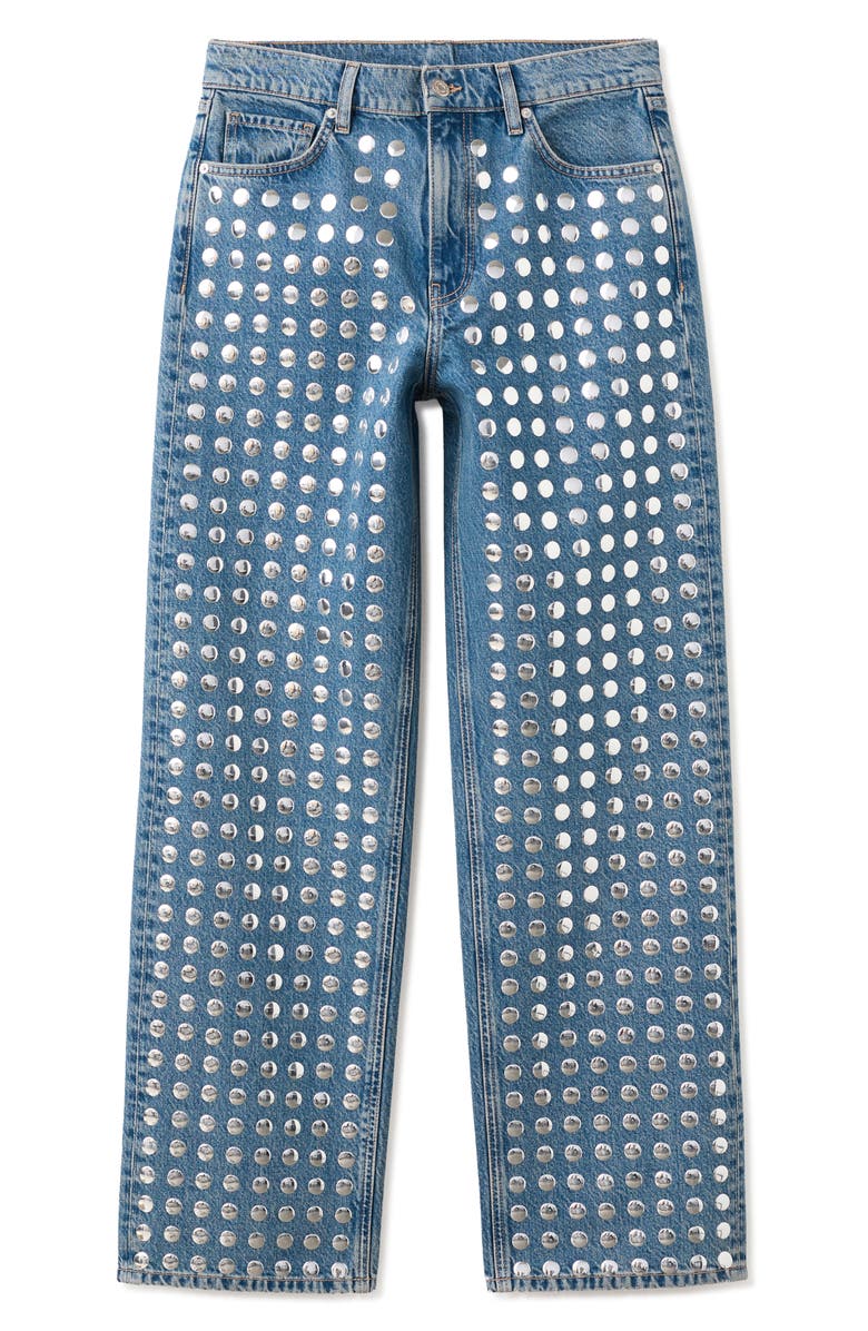MANGO Studded Straight Leg Jeans, Alternate, color, 