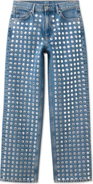 MANGO Studded Straight Leg Jeans