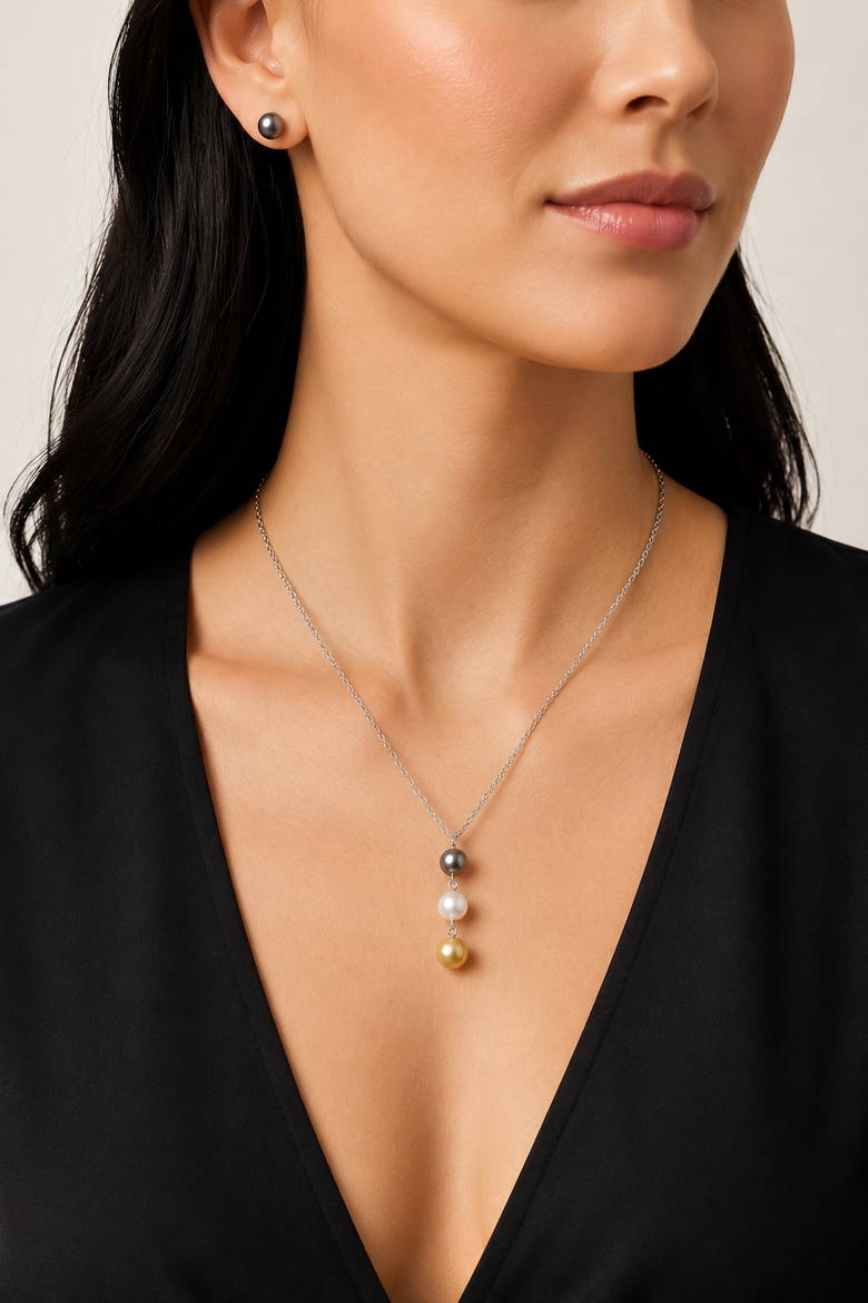 South Sea Multicolor Pearl Triple Drop Pearl Pendant, Alternate, color, White Gold Chain