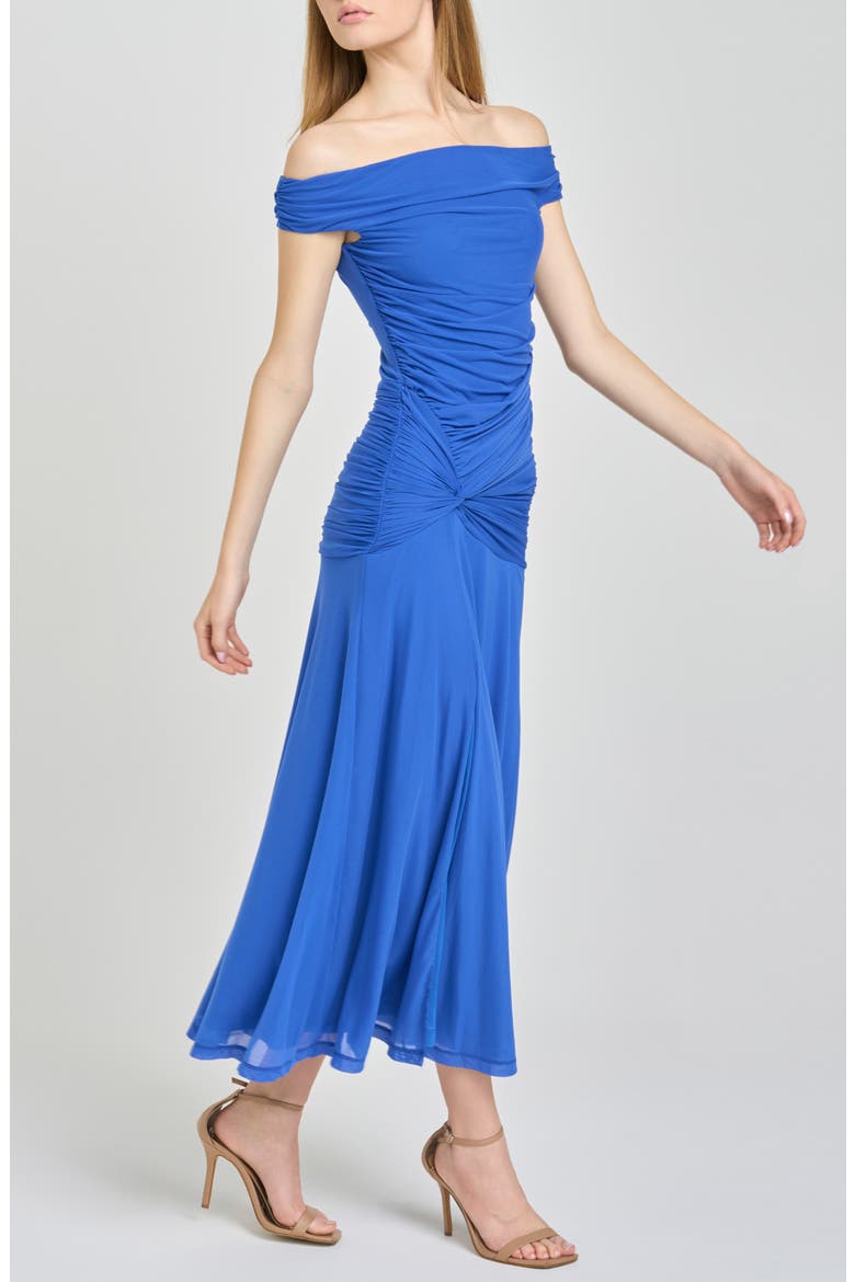 x Hannah Lovey Porter Margaux Off the Shoulder Ruched Dress (Nordstrom Exclusive), Alternate, color, BLUE