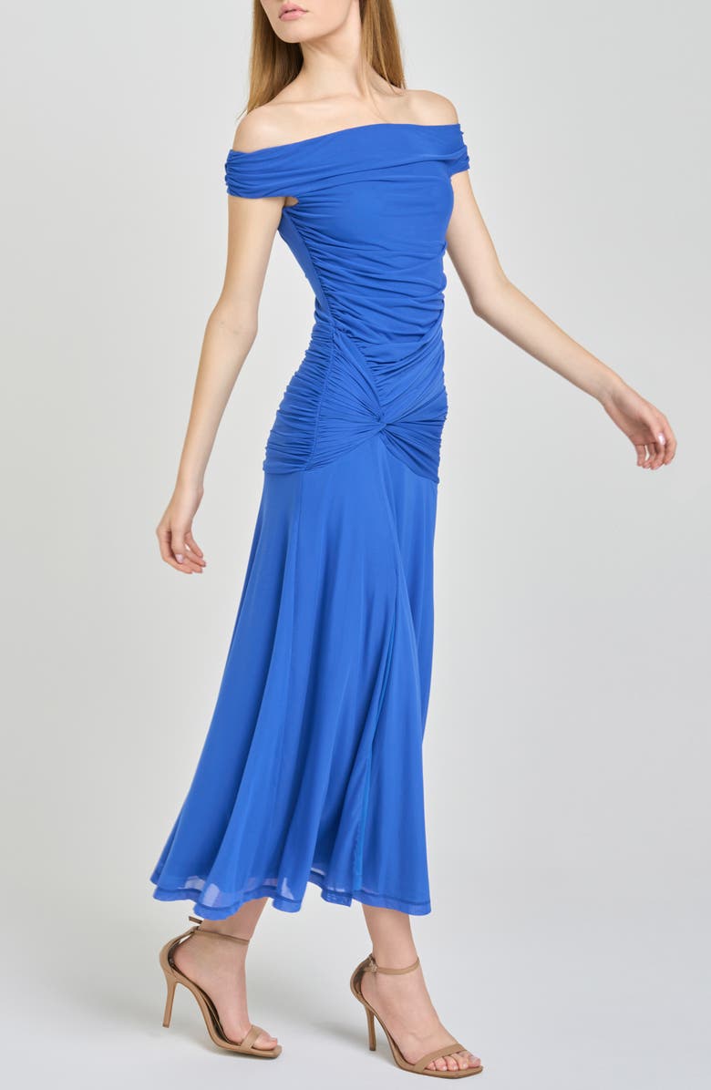 WAYF Margaux Off the Shoulder Ruched Dress, Alternate, color, Blue