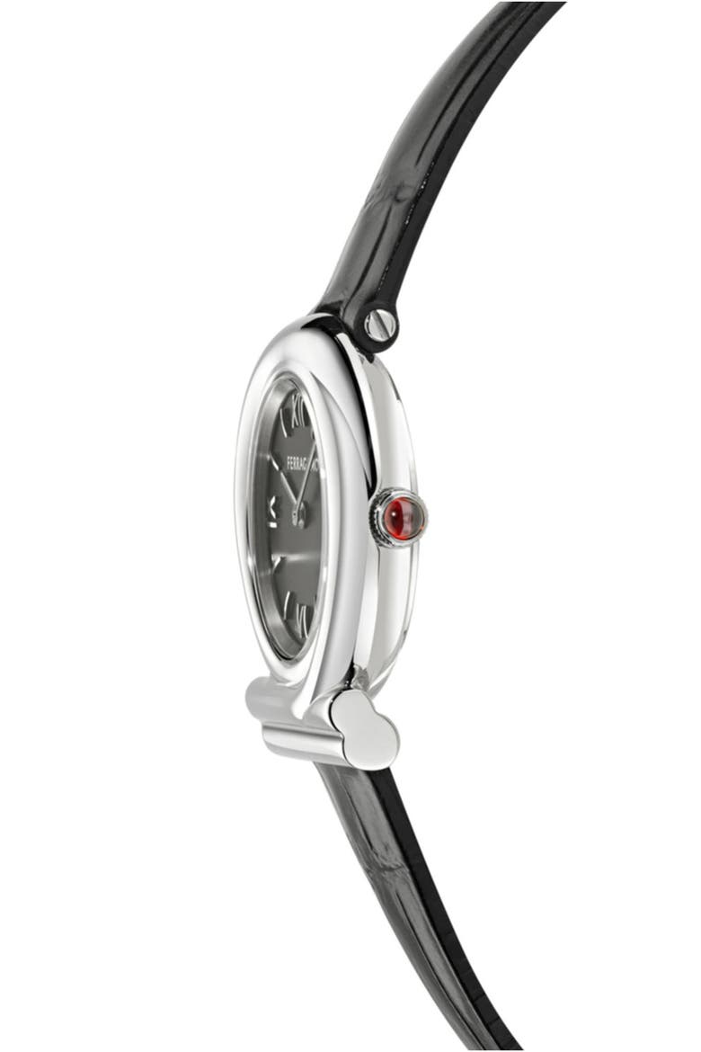 Gancini Twisted Leather Strap Watch, 28mm, Alternate, color, BLACK/ STAINLESS STEEL