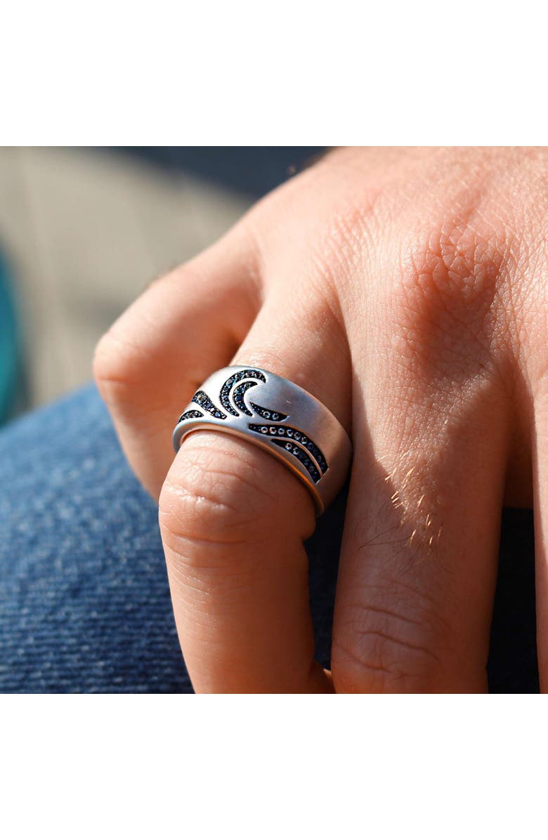 LuvMyJewelry Surf Up Sterling Sapphire & Topaz Silver Band Men Ring, Alternate, color, Silver