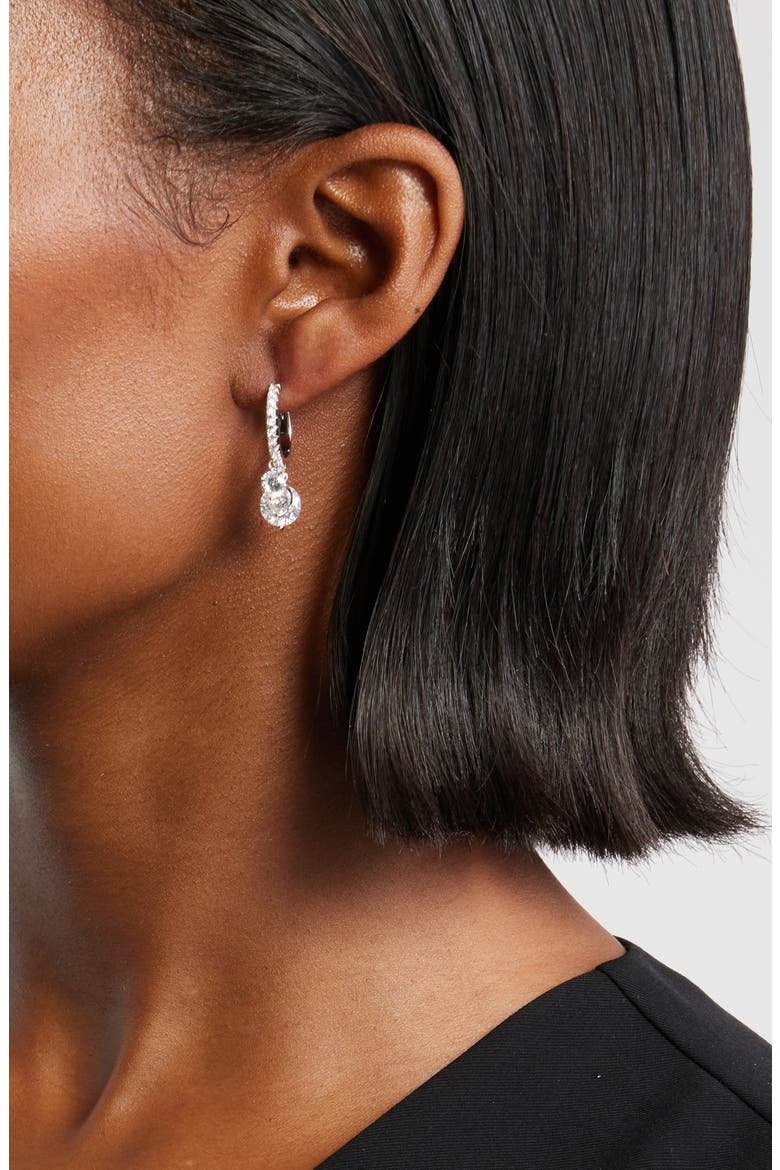 Cascading Cubic Zirconia Huggie Hoop Earrings, Alternate, color, CLEAR- SILVER
